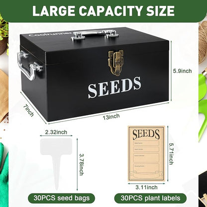 Coolrunner Wood Seed Saving Box, Seed Storage Organizer Case, Seed Packet - Image 2