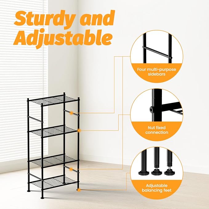 Abiglifty Storage Shelves, 4-Tier Wire Shelving, Metal Shelving - Image 5