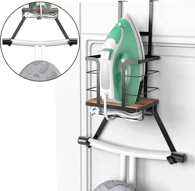 Ironing Board Hanger Wall Mount, Over the Door Iron Board Holder, Wooden & - Image 7