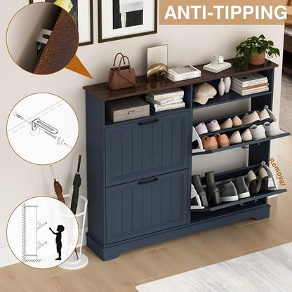 Shoe Storage Cabinet with 4 Flip Drawers, Farmhouse Modern Hidden Shoes Rack - Image 5