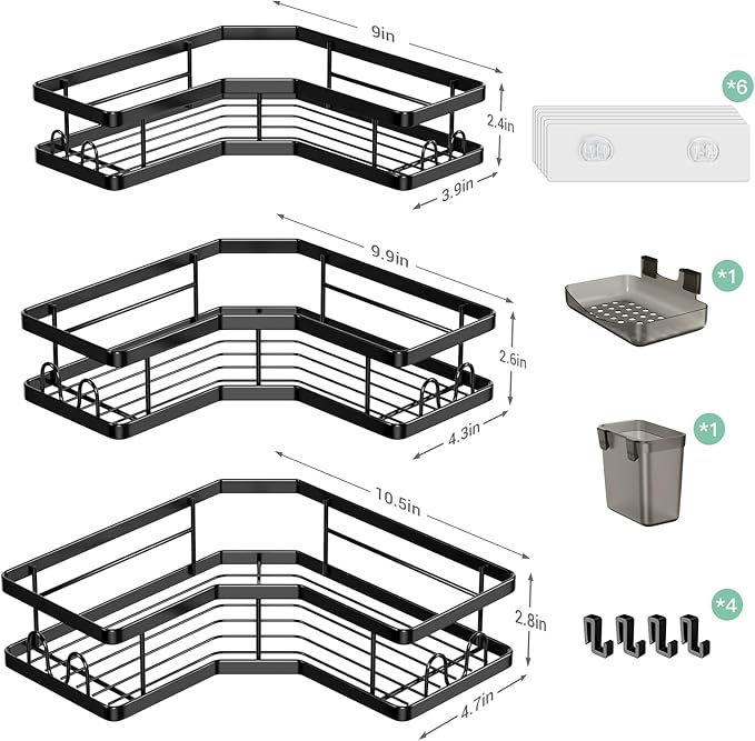 AKTECKE Corner Shower Caddy Bathroom Organizer: Stainless Steel Adhesive Shower - Image 6