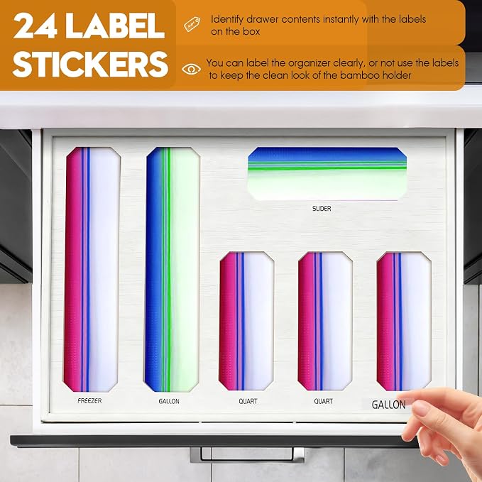 6 in 1 Bamboo Ziploc Bag Storage Organizer, Snack & Freezer Bags, Wall - Image 5