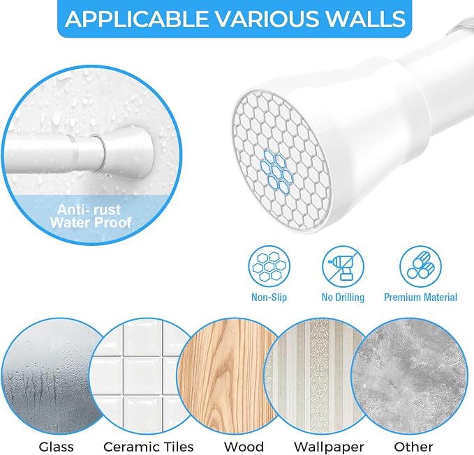 AIZESI White Tension Curtain Rod 16 to 26 Inch, 7/8” Diameter Adjustable Spring - Image 5
