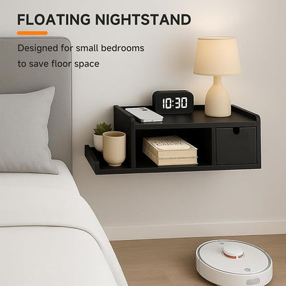 Floating Nightstand with Drawer & Shelf, Wall Mounted Bedside Table - Image 5
