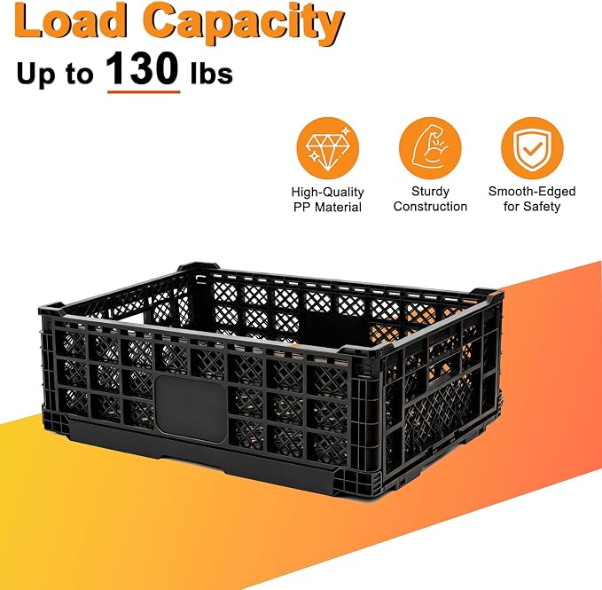 Collapsible Milk Crate, 52L Heavy-Duty Foldable Storage Crate, Grocery & Home - Image 3