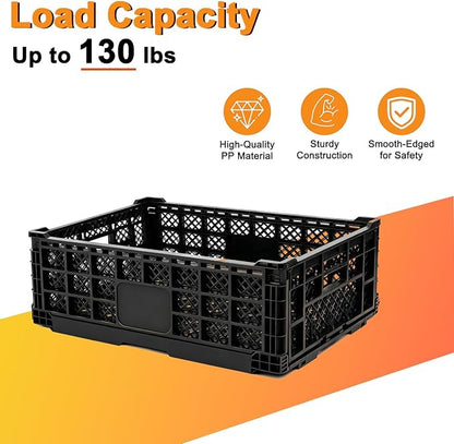 Collapsible Milk Crate, 52L Heavy-Duty Foldable Storage Crate, Grocery & Home - Image 3