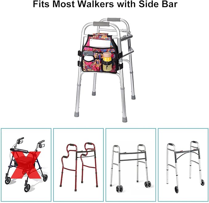 supregear Side Walker Bag, Walker Accessories Bag w/Cup Holder, Folding Walker - Image 6