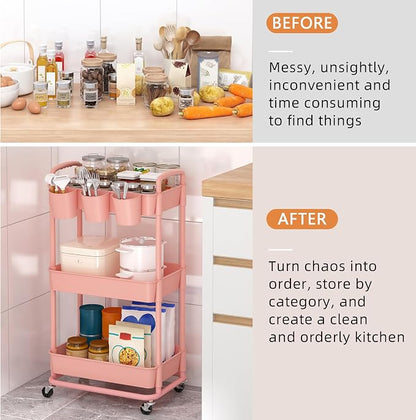 JIUYOTREE 3-Tier Plastic Rolling Storage Cart Utility Cart - Image 5