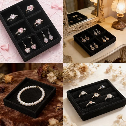 Small Jewelry Tray Set 4 Pcs Black Velvet Stackable Jewelry Organizer Tray Mini - Image 5