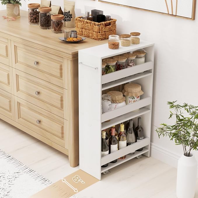 Slim Rolling Storage Cart, 4 Tier Narrow Kitchen Cart - Image 3
