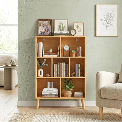 7 Cube Bookshelf, 3 Tier Mid-Century Modern Bookcase - Image 2