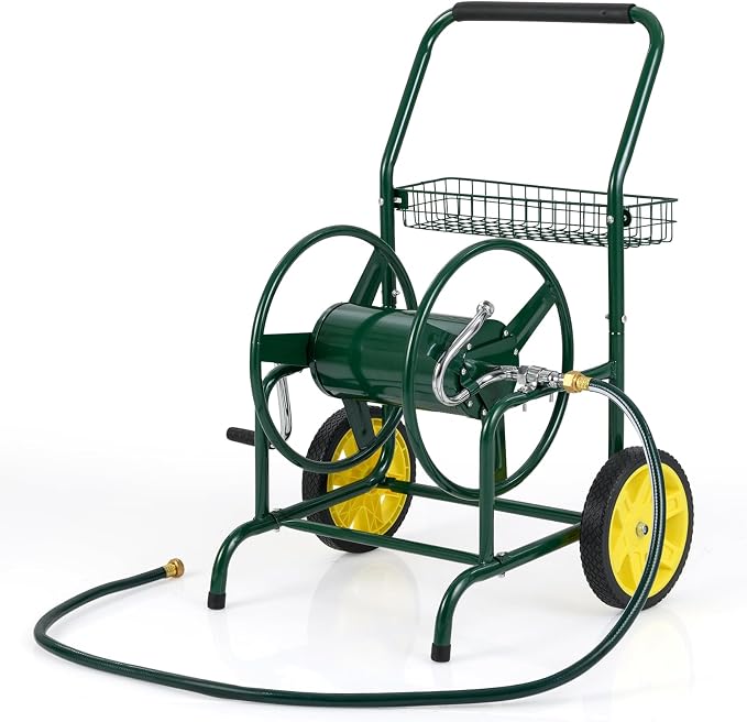 Goplus Garden Hose Reel Cart, 230ft 5/8" or 300ft 1/2" Heavy-Duty Metal Hose by Goplus