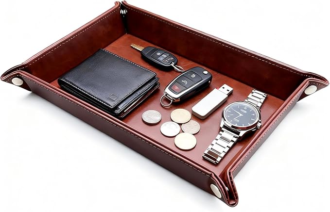 Leather Valet Tray Organizer, Catchall Tray, Desktop Storage by Socospace