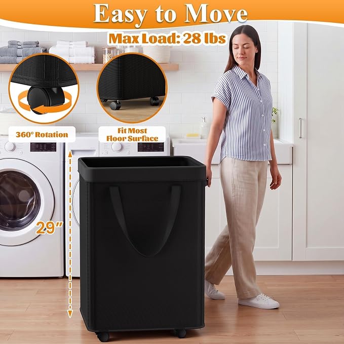 Optish Laundry Basket with Wheels, 90L Rolling Laundry Hamper with Wheels - Image 2