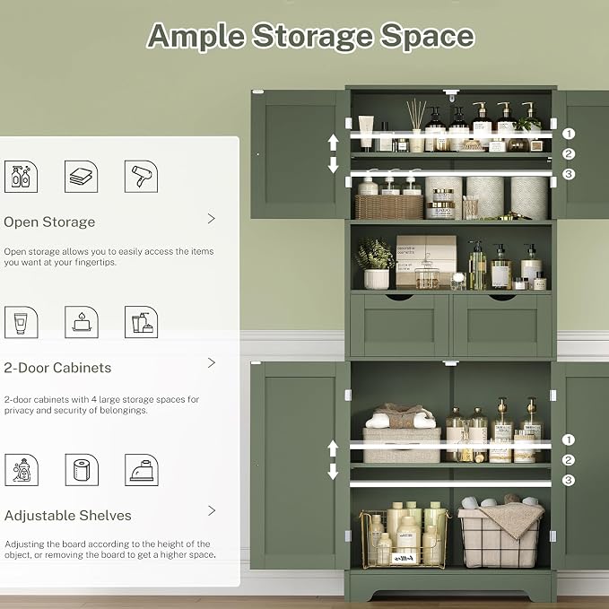TEENFON 57.8" H Tall Bathroom Storage Cabinet - Image 4