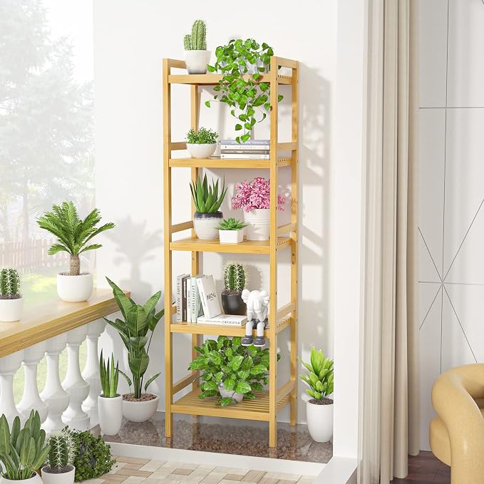Homykic Bamboo Bookshelf, 5-Tier Narrow 55.9” Adjustable Book Shelf Bookcase - Image 7