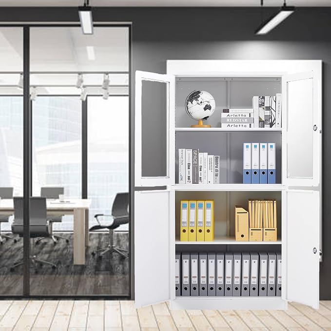 SISESOL Storage Cabinet with Glass Doors and Shelves, Freestanding Kitchen - Image 2