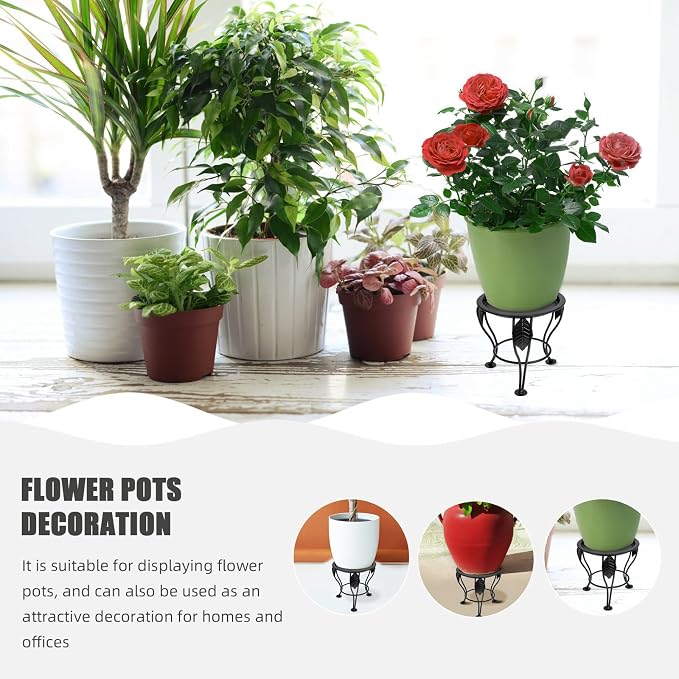 Kisangel Iron Flower Pot Holder Planter Stand, Mini Tripod Iron Art Plant Rack - Image 7