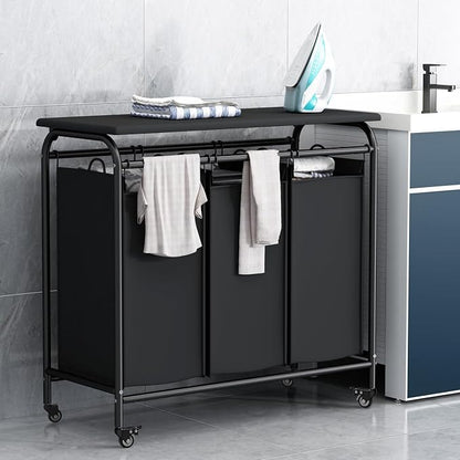 LINZINAR 3 Bag Laundry Basket Sorter Heavy Duty Rolling Lockable Wheels Laundry - Image 4