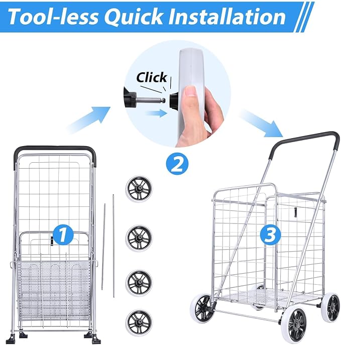Folding Shopping Cart, Collapsible Grocery Rolling Utility Cart on Wheels - Image 8