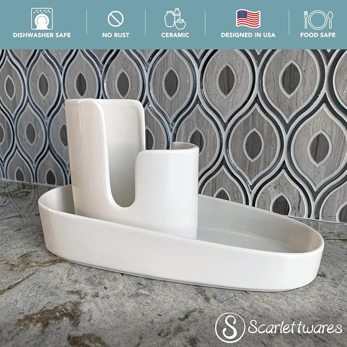 Kitchen Caddy Sponge Scrub Brush Holder and Soap Dish Tray Kitchen Caddy - Image 3