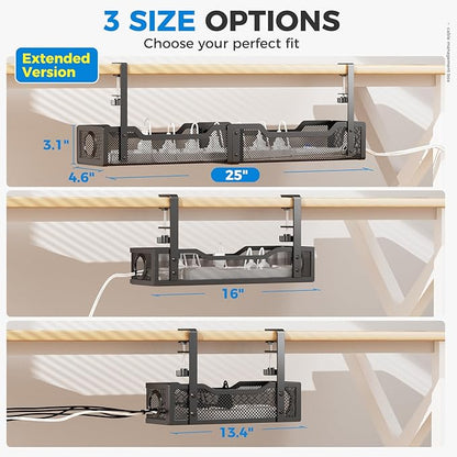 25" Extra Large Under Desk Cable Management, Cinati Wire Organizers No Drill - Image 2