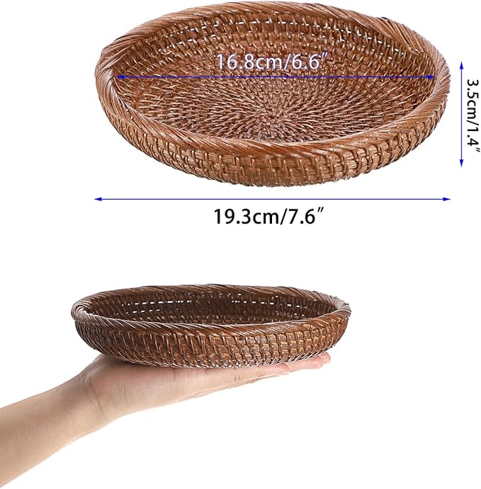 Hipiwe Small Key Basket Bowl for Entryway 7.6" Round Woven Wicker Basket Fruit - Image 4