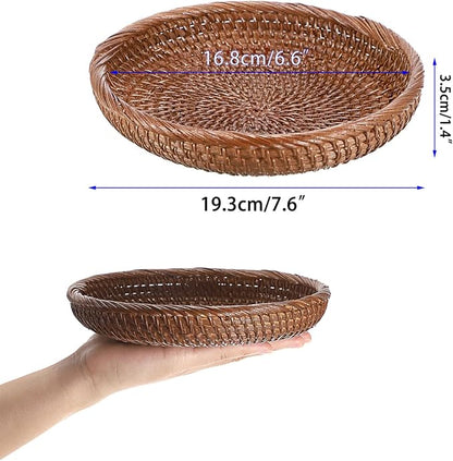 Hipiwe Small Key Basket Bowl for Entryway 7.6" Round Woven Wicker Basket Fruit - Image 4