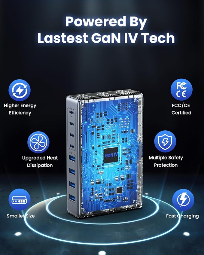 200W USB C Charger Block, GaN IV Charging Station 8 Ports, QC4.0 Fast Charging - Image 5