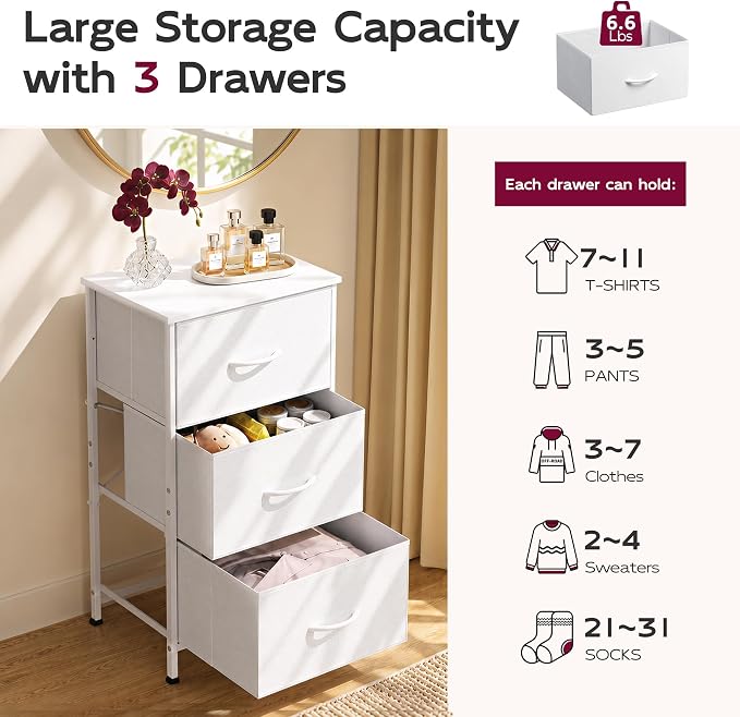 WLIVE Small Dresser Nightstand for Bedroom, 3 Drawers, Compact nightstand - Image 5