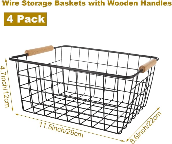 4 Pack Black Metal Wire Storage Baskets, Pantry Baskets - Image 2