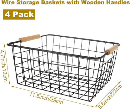 4 Pack Black Metal Wire Storage Baskets, Pantry Baskets - Image 2