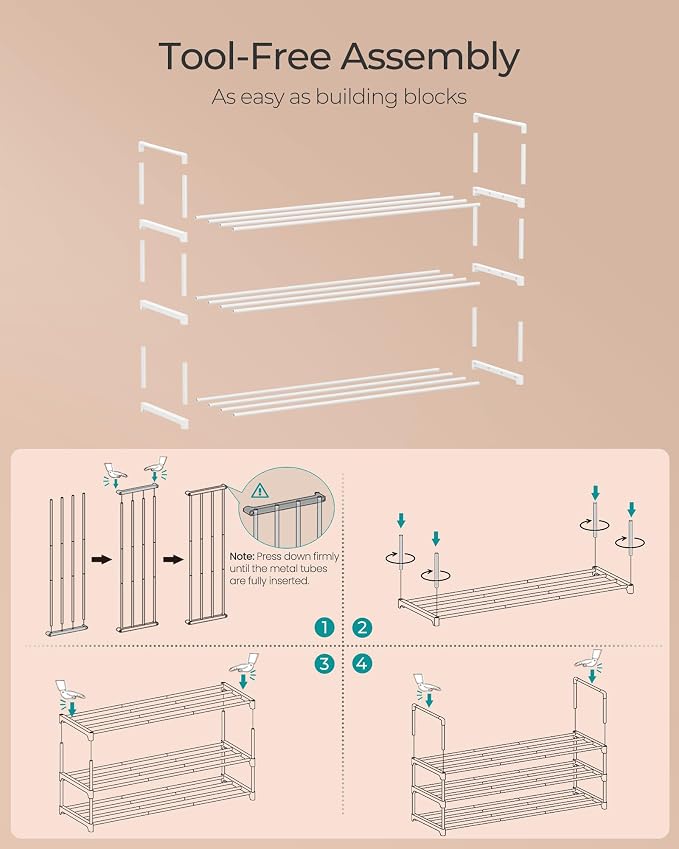 SONGMICS Shoe Rack, 3-Tier Shoe Organizer, Metal Storage Shelf, Upright or - Image 5