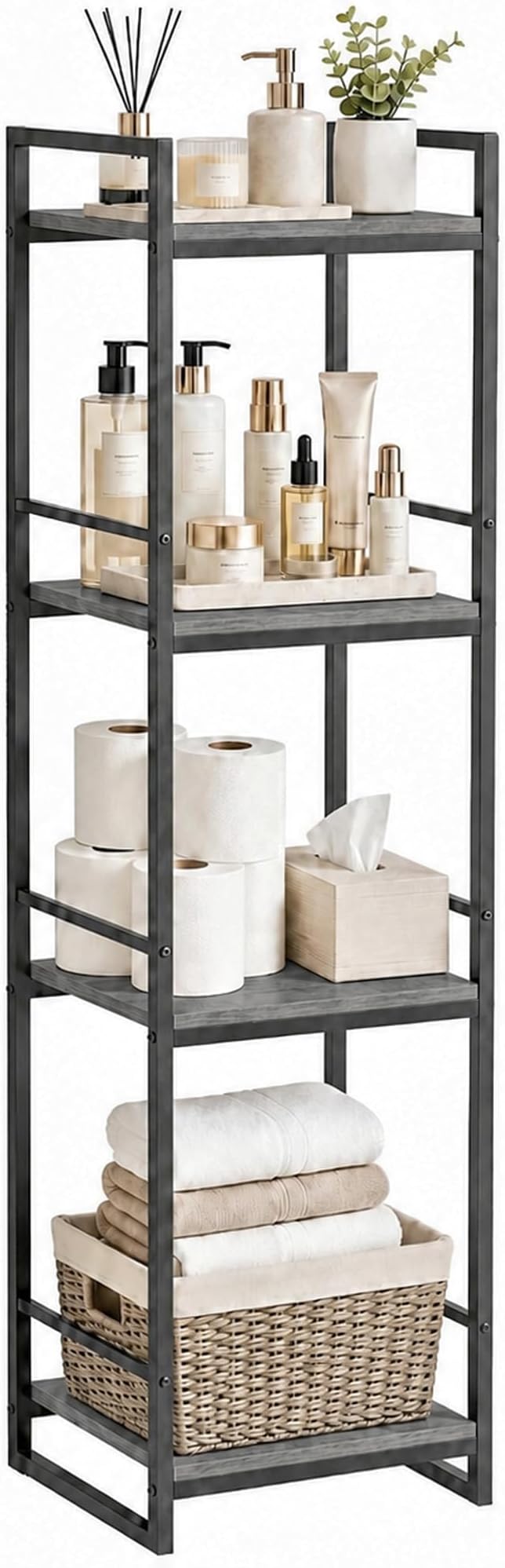 BYFU 4 Tier Bathroom Storage Open Shelf Grey Metal Corner Storage Rack | 46.1" by BYFU-livingasimplelife
