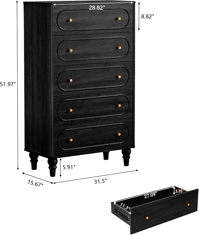 ORRD 5 Drawer Fluted Dresser for Bedroom Set of 2, Mid Century Modern Chest of - Image 2