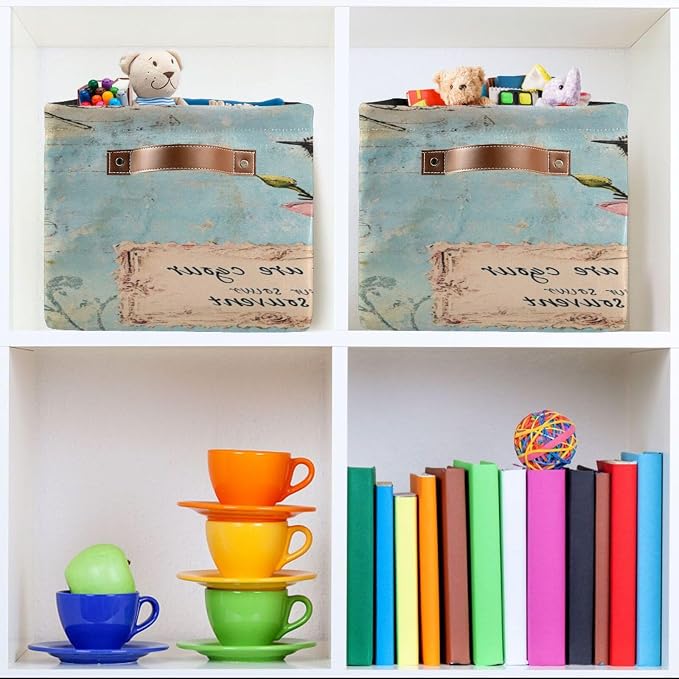 Shabby Chic Illustration Storage Bins Box Foldable Shelf Basket - Image 6