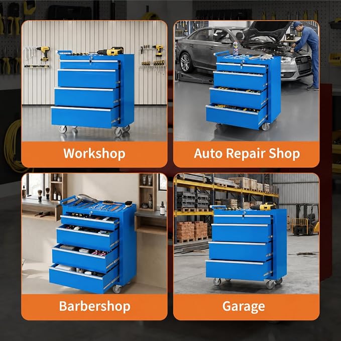 Garvee Rolling Tool Chest, 4 Drawers Tool Storage Cabinet, Toolbox - Image 6