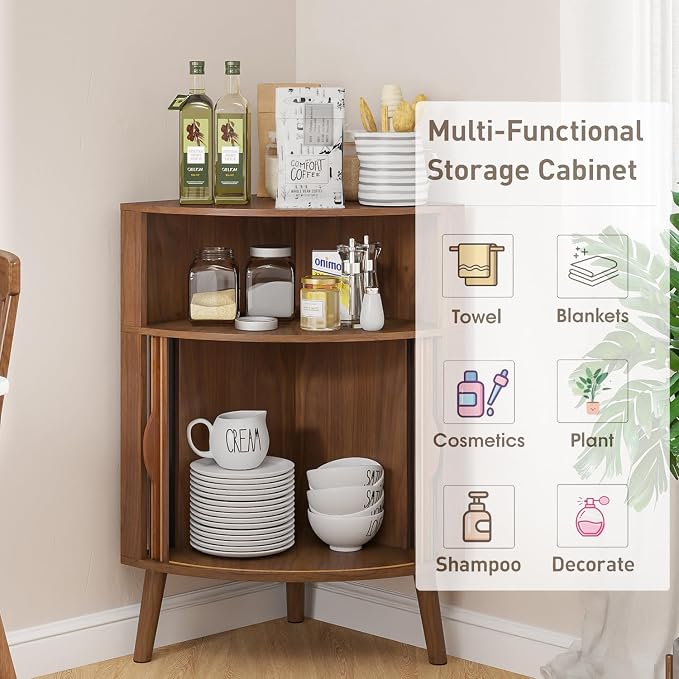 Bathroom Corner Storage Cabinet, 31.5''H Small Floor Corner Cabinet - Image 7