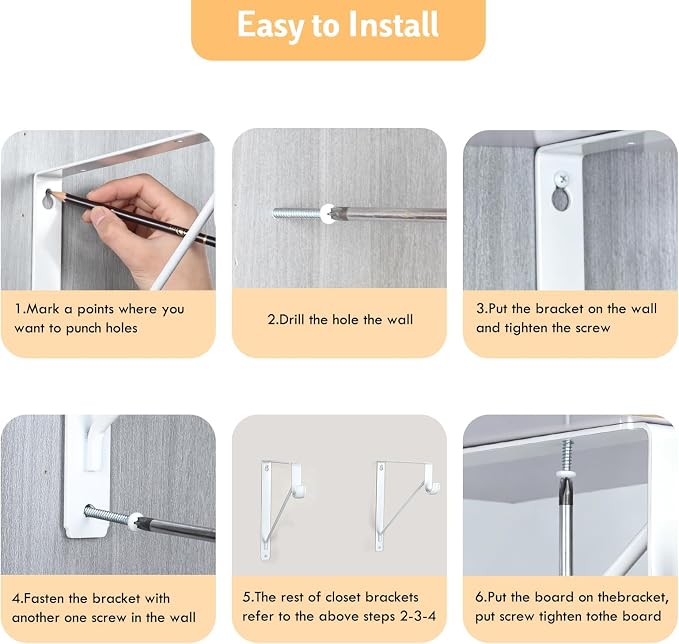 10-Pack Closet Rod Bracket, Heavy Duty Closet Shelf Brackets Wall Mounted - Image 4