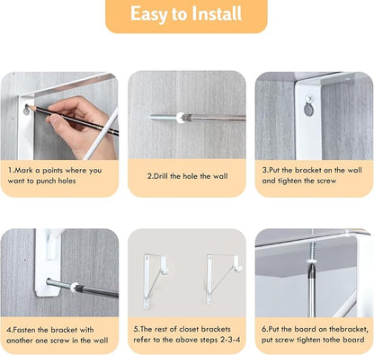 10-Pack Closet Rod Bracket, Heavy Duty Closet Shelf Brackets Wall Mounted - Image 4