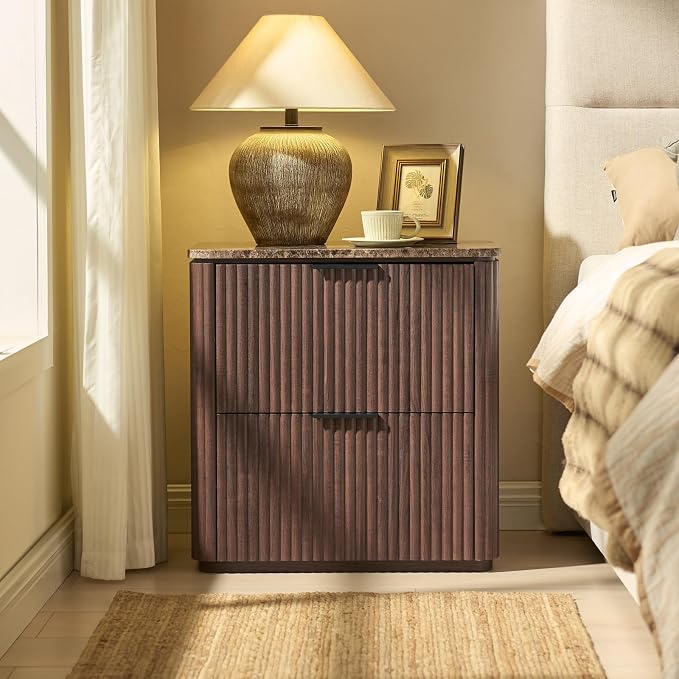 Fluted Nightstand Set of 2, Bedside Table - Image 7