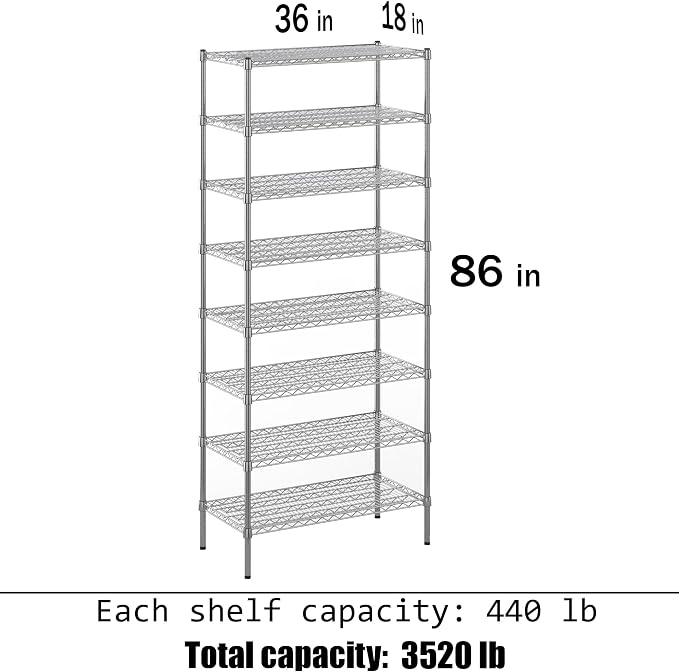 18" Deep x 36" Wide x 86" Height Wire Shelving Kit | 8-Tier | NSF Commercial - Image 3