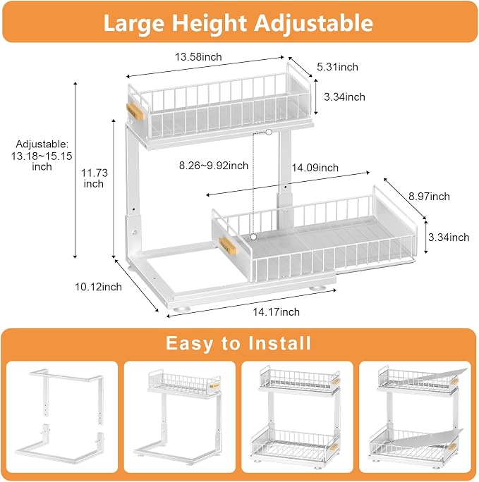Under Sink Organizer, High Adjustable 2 Tier Under Kitchen Sink Organizer - Image 4