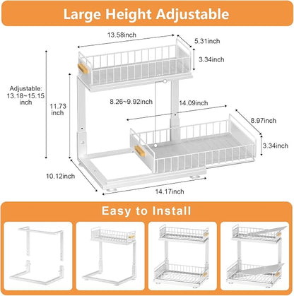 Under Sink Organizer, High Adjustable 2 Tier Under Kitchen Sink Organizer - Image 4