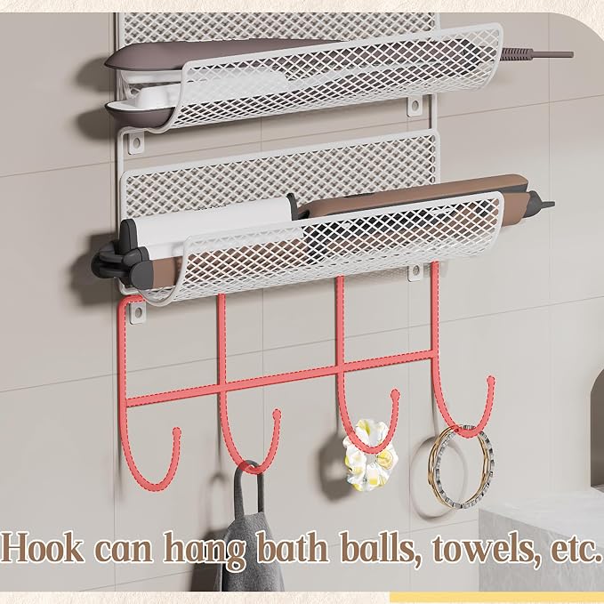 Wall-Mounted Hair Dryer Holder Styling Tool Organizer 4-Shelf Storage Wire - Image 9