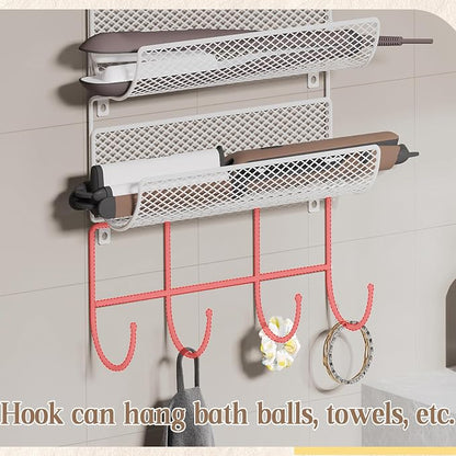 Wall-Mounted Hair Dryer Holder Styling Tool Organizer 4-Shelf Storage Wire - Image 9