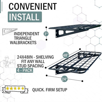 2-Pack 2x4ft Garage Wall Shelves, 2 Shelf Total 8 ft Garage Shelving Wall - Image 4