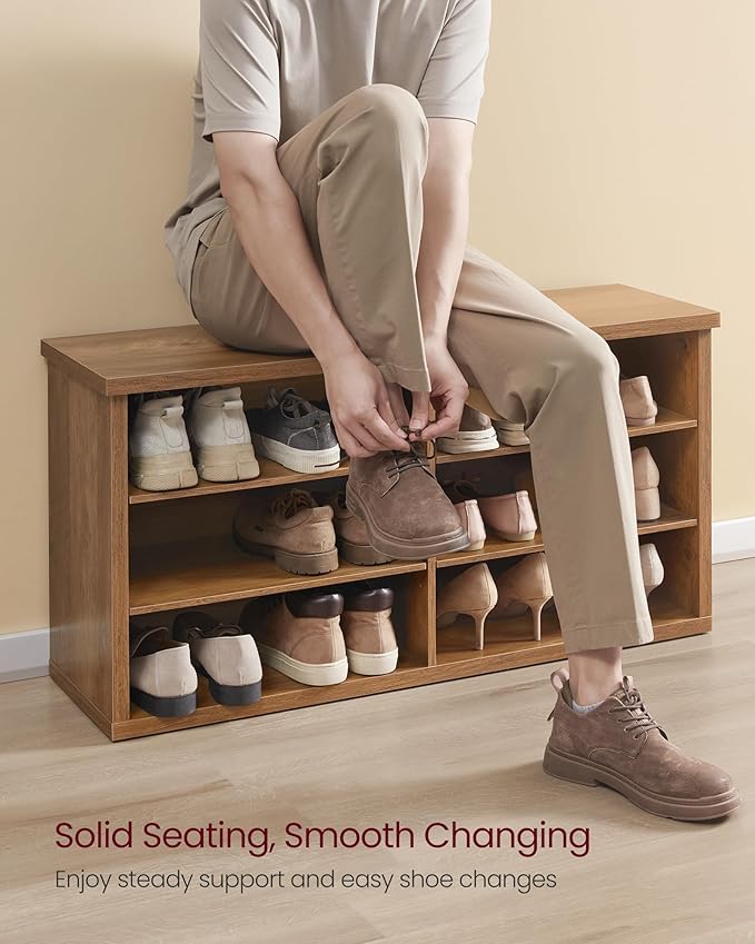 VASAGLE Shoe Bench, Storage Bench, 6 Compartments, Adjustable Shelves, - Image 6