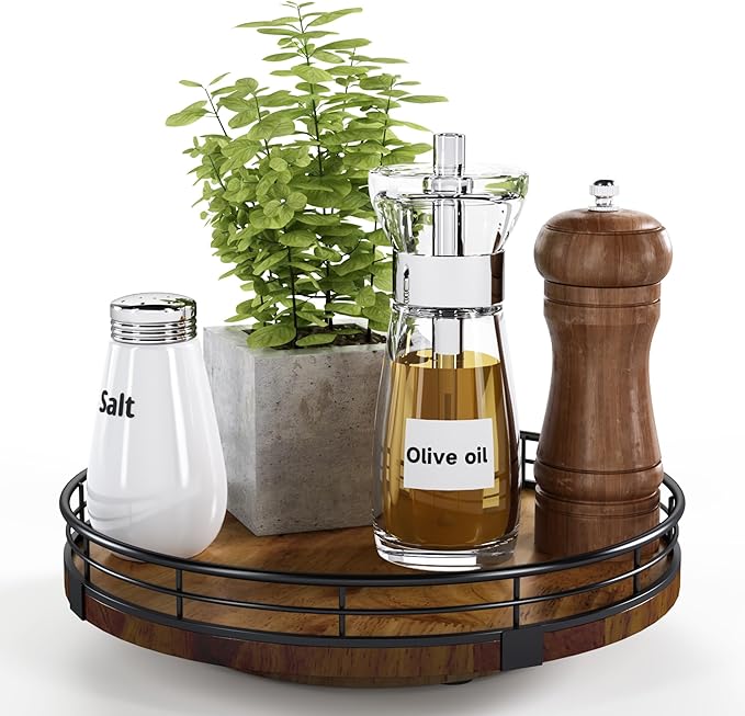 Farmhouse Oak 9" Lazy Susan Turntable Organizer by AMH