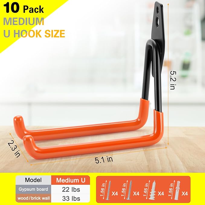 10 Pack Garage Hooks Heavy Duty Storage Organizer Wall Mount Power and Garden - Image 3